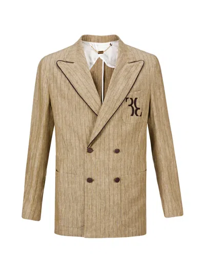 Billionaire Lenny Pinstripe Double-breasted Blazer In Brown
