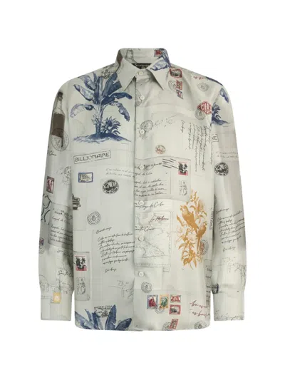 Billionaire Letter Button-down Silk Shirt In Gray