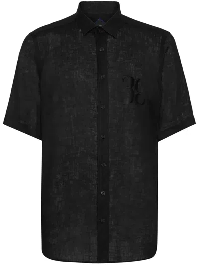 Billionaire Linen Silver Cut Shirt In Black