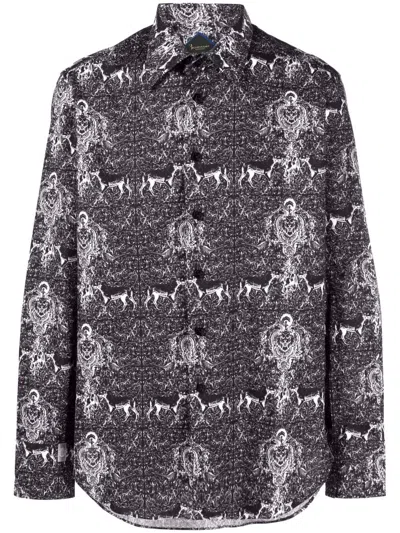 Billionaire Lion-print Cotton Shirt In Black