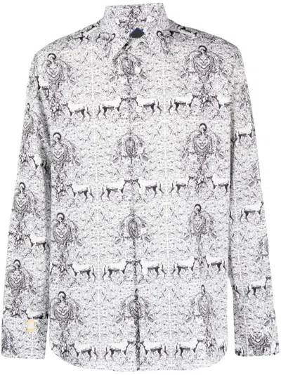 Billionaire Lion-print Long-sleeve Shirt In White