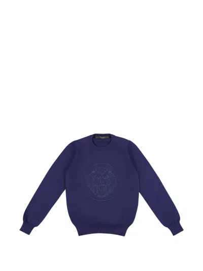 Billionaire Kids' Lion Round Neck Sweater In Blue