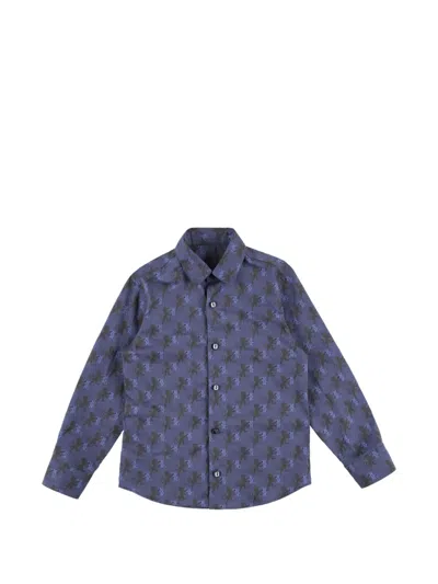 Billionaire Kids' Lion-print Long-sleeve Shirt In Blue