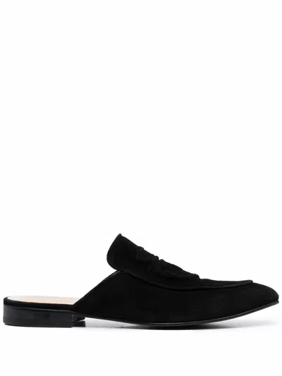 Billionaire Logo Embossed Suede Mules In Black