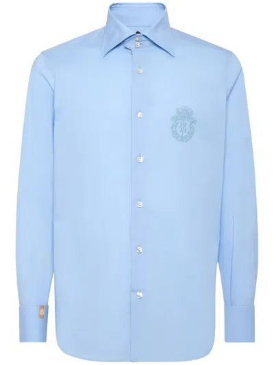 Billionaire Logo-embroidered Cotton Shirt In Blue