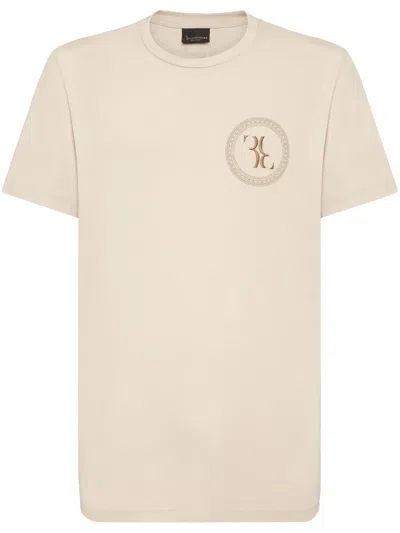 Billionaire Logo-embroidered Cotton T-shirt In Neutrals