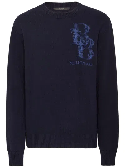 Billionaire Logo-embroidered Crew-neck Jumper In Blue