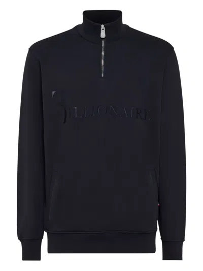 Billionaire Logo-embroidered Half-zip Sweater In Blue