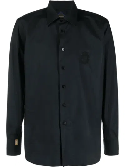 Billionaire Logo-embroidered Long-sleeve Shirt In Black