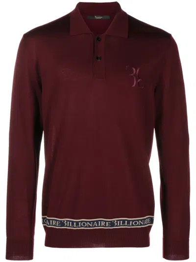 Billionaire Ls Logo-embroidered Wool-silk Jumper In Red