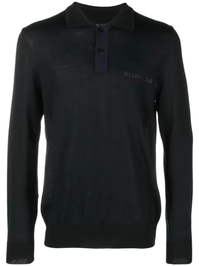 Billionaire Logo-embroidered Merino Polo Shirt In Black