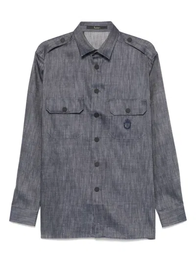 Billionaire Logo-embroidered Overshirt In Blue
