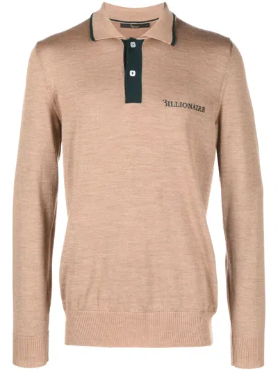 Billionaire Logo-embroidered Polo Shirt In Neutrals