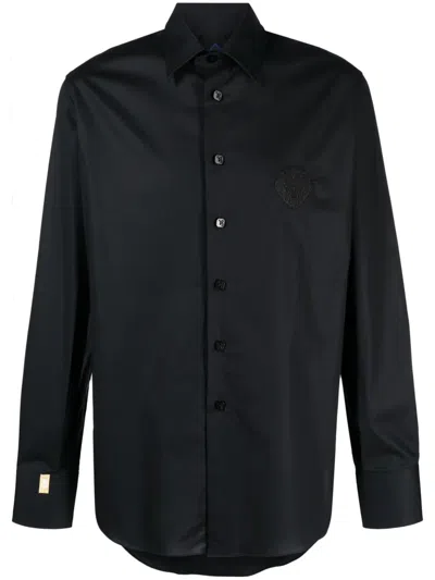 Billionaire Logo-embroidered Button-up Shirt In Black
