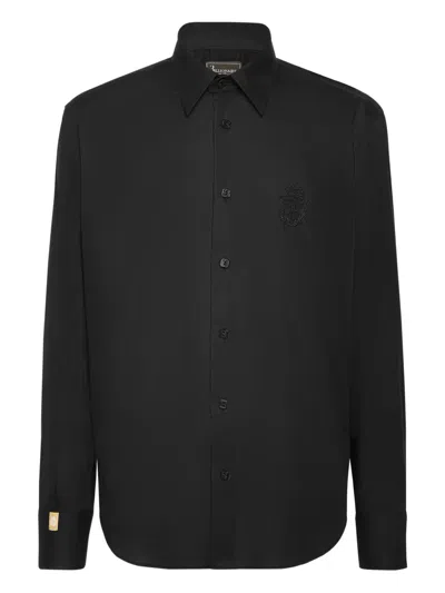 Billionaire Logo-embroidered Stretch-cotton Shirt In Black