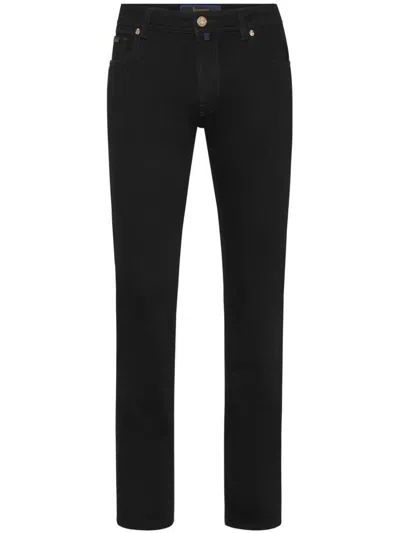 Billionaire Logo-patch Five-pocket Straight-leg Jeans In Schwarz