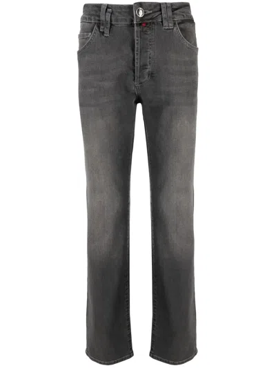 Billionaire Logo-embroidered Straight-leg Jeans In Grey