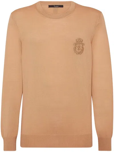 Billionaire Logo-embroidered Wool Jumper In Neutrals
