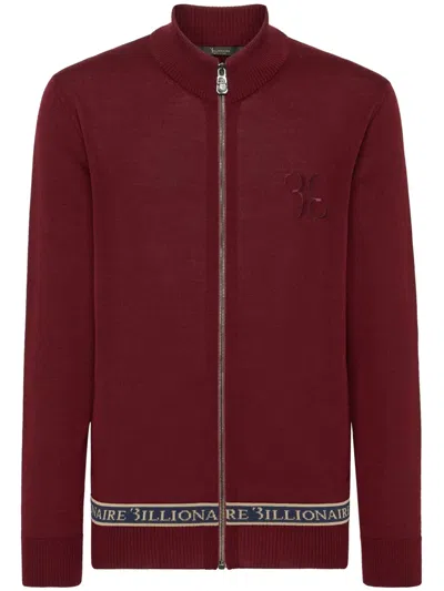 Billionaire Logo-embroidered Zip-up Jumper In Red