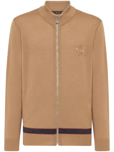 Billionaire Logo-embroidered Zip-up Jumper In Neutrals
