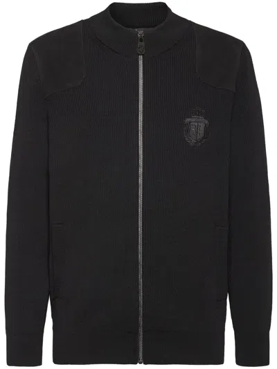 Billionaire Logo-embroidered Zip-up Sweatshirt In Black