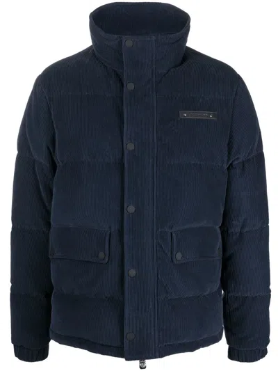 Billionaire Logo-patch Corduroy Padded Jacket In Blau