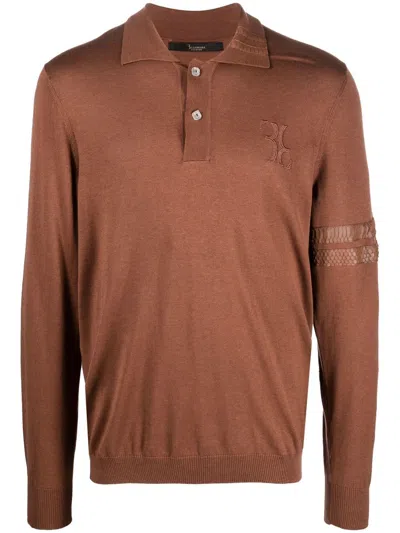 Billionaire Logo-patch Silk Blend Jumper In Brown