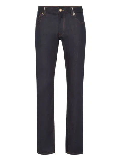 Billionaire Logo-patch Straight-leg Jeans In Blue