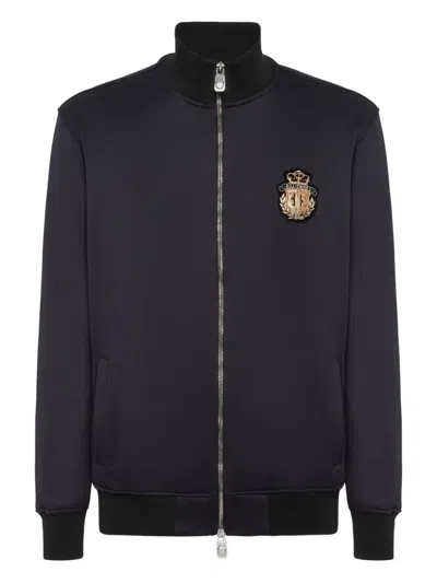 Billionaire Logo-patch Zip-up Sweatshirt In Black