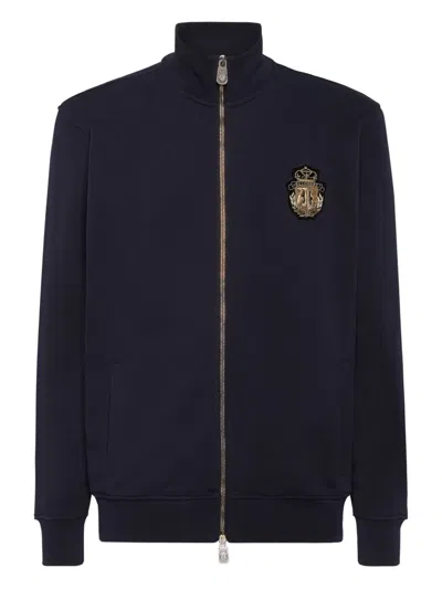 Billionaire Logo-patch Zip-up Sweatshirt In Blue
