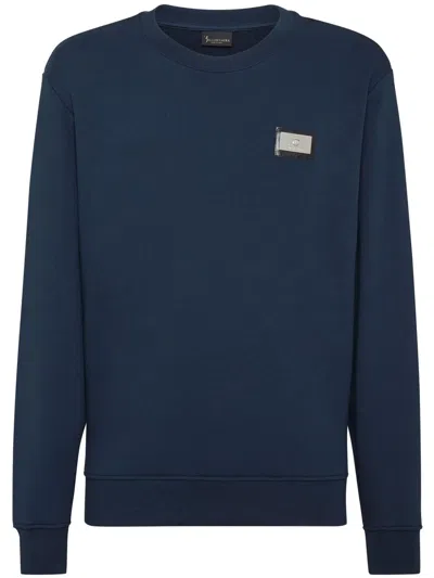 Billionaire Logo-plaque Cotton Sweatshirt In Blau