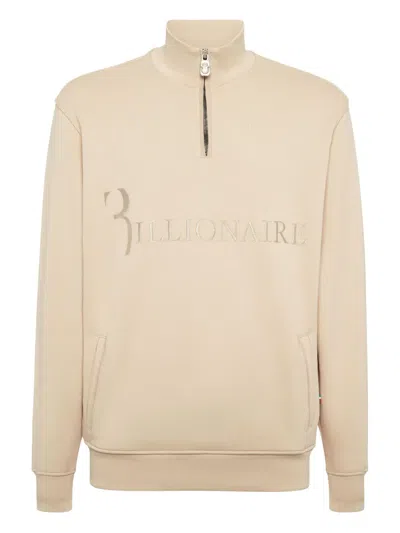 Billionaire Logo-print Half-zip Sweatshirt In Neutral