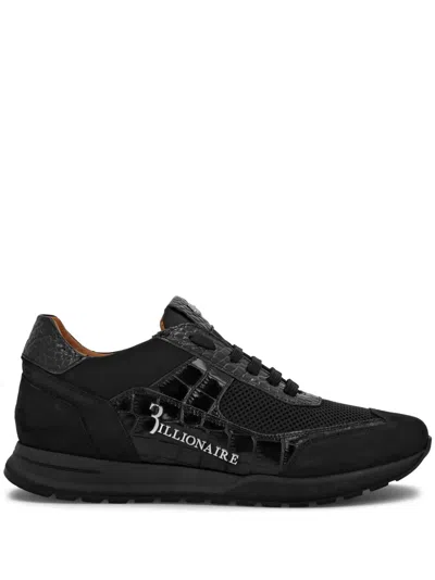 Billionaire Logo-print Panelled Leather Sneakers In Black