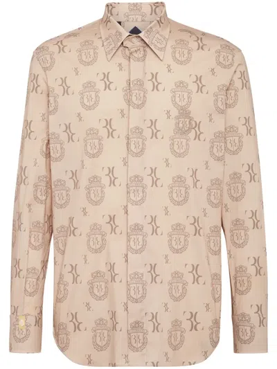 Billionaire Logo-print Stretch-cotton Shirt In Neutrals