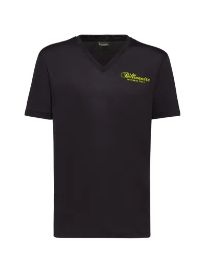 Billionaire Logo-embroidered V-neck T-shirt In Black