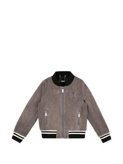 Billionaire Kids' Logo-embroidery Bomber Jacket In Gray