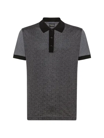 Billionaire Logo-jacquard Short-sleeve Polo Shirt In Gray