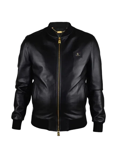 Billionaire Logo-patch Leather Jacket In Black