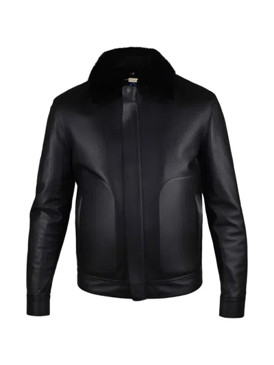 Billionaire Long-sleeved Leather Jacket In Black
