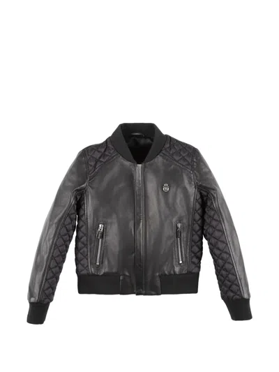Billionaire Kids' Matelassé Bomber In Black