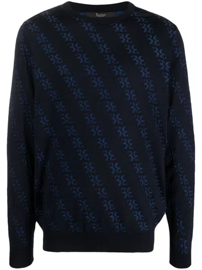 Billionaire Monogram-jacquard Knitted Jumper In Blue