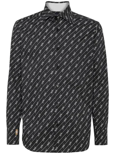 Billionaire Monogram-pattern Cotton Shirt In Black