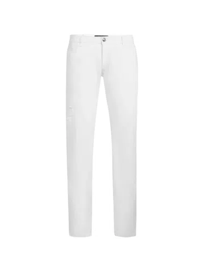 Billionaire 모노그램 스터드 슬림 핏 진 In White