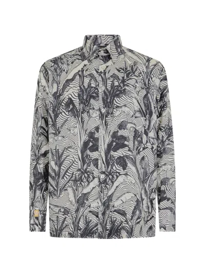 Billionaire Palm-print Silk Shirt In Gray