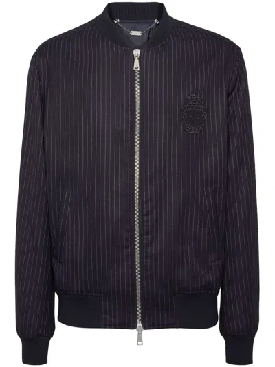 Billionaire Pinstriped Bomber Jacket In Blue