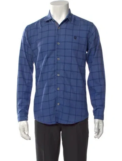 Pre-owned Billionaire Plaid Print Long Sleeve Shirt In Blue