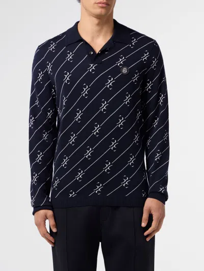 Billionaire Merino Wool And Silk Polo Shirt With Logo In Blue