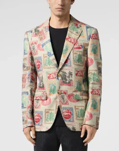 Billionaire Printed Linen Blazer Gigolo Fit Men In Multi
