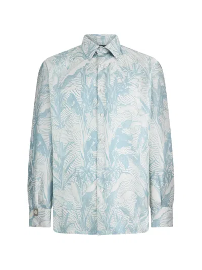 Billionaire Printed Silk Shirt In Blue