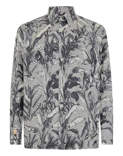 Billionaire Printed Silk Shirt Palms All-over Men In Gray